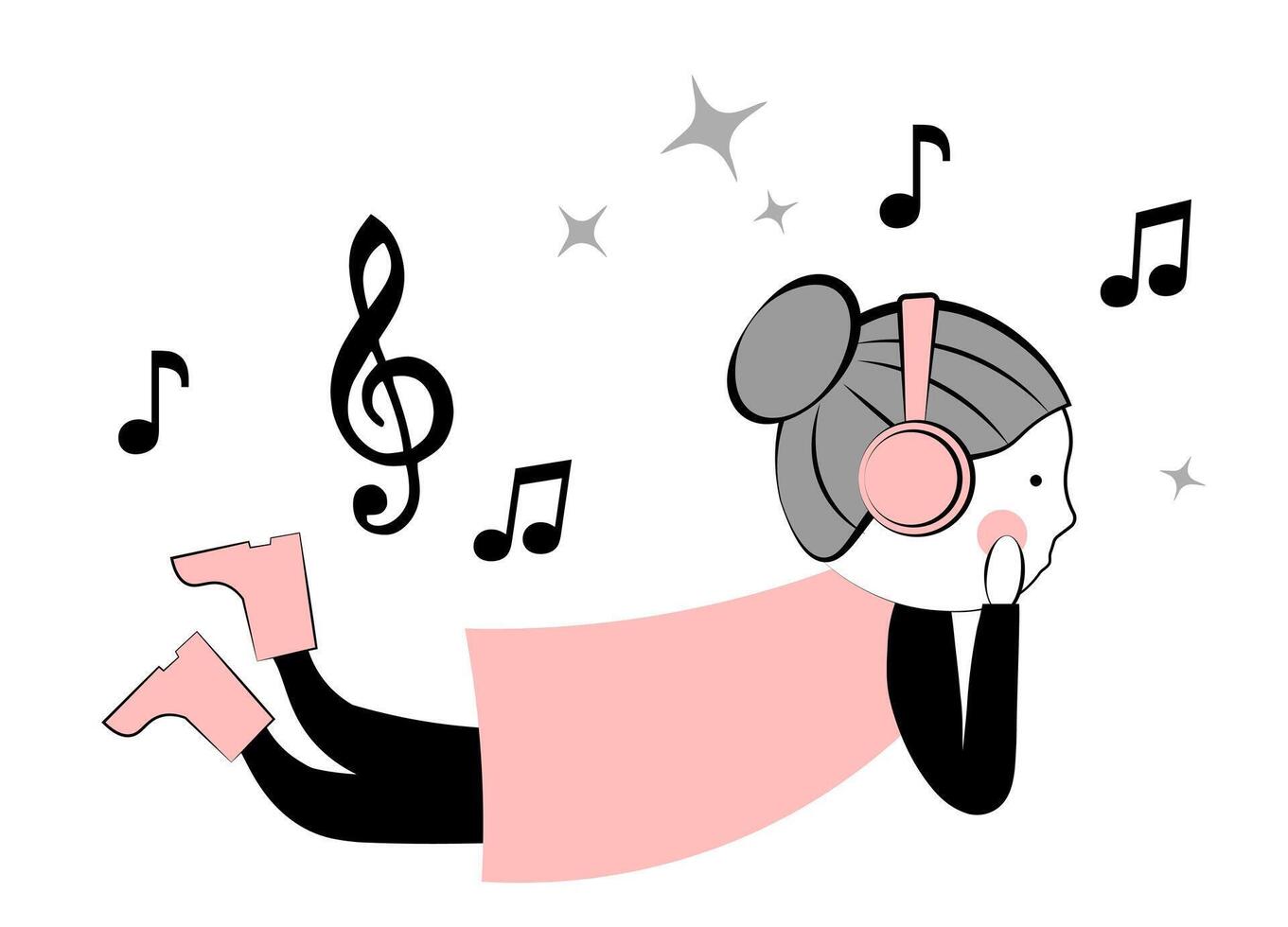 söt liten flicka lyssnande till musik i hörlurar vektor