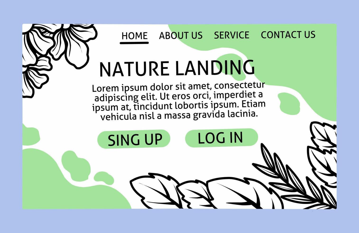 Illustration von Natur Landung Seite Vorlage voll von Blumen und Blätter abstrakt modern und einzigartig Netz Anzeige vektor