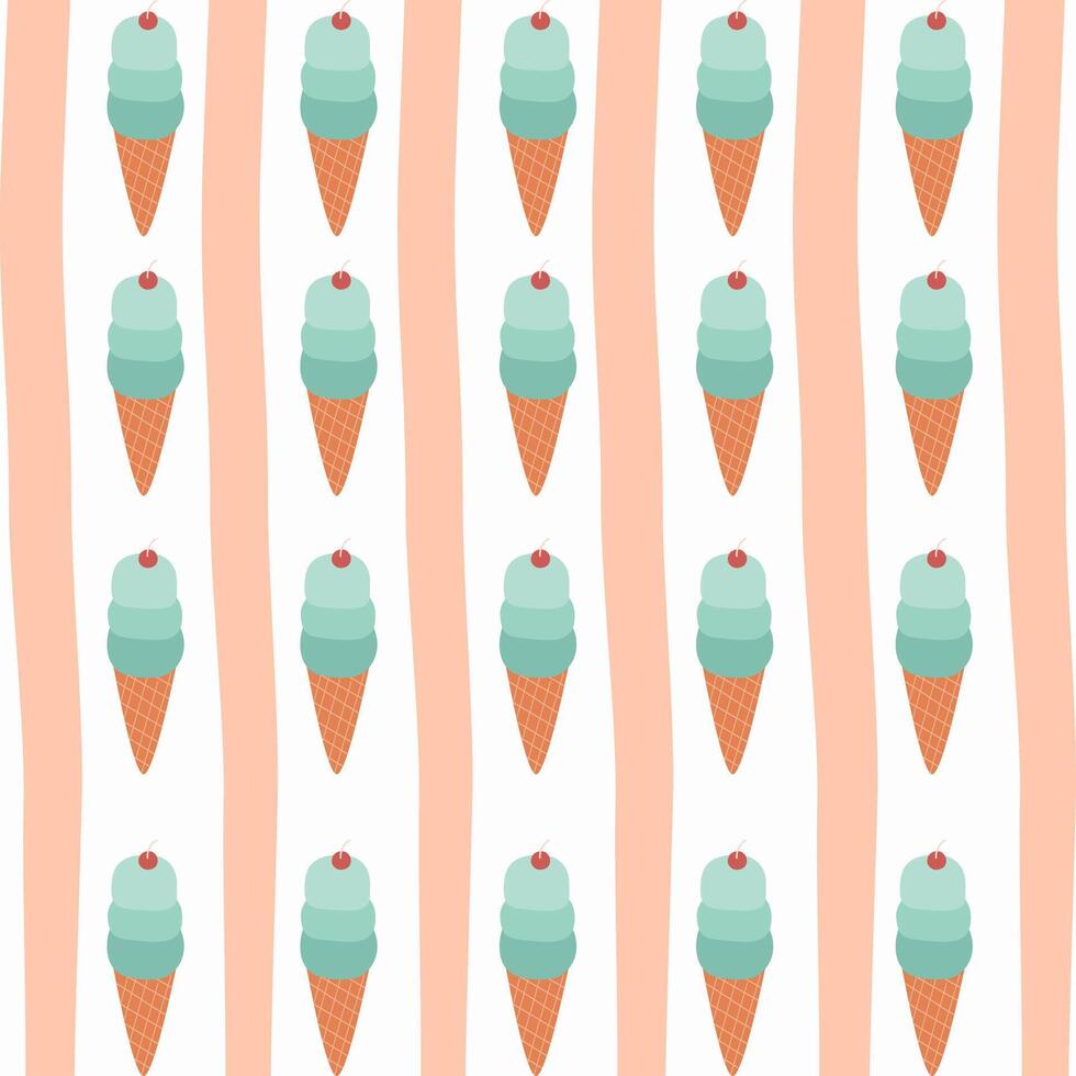 süß Eis Sahne mit Kegel mit abstrakt Orange Boho Streifen auf Weiß geeignet zum Stoff Drucke, Verpackung Papier, Kinder Kleidung, Kinder Kleidung, Oberfläche Design, Verpackung Muster vektor