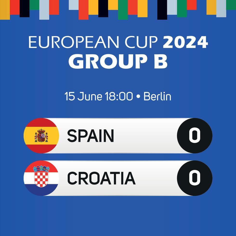 Spanien mot kroatien europeisk fotboll mästerskap grupp b match tavlan baner euro Tyskland 2024 vektor