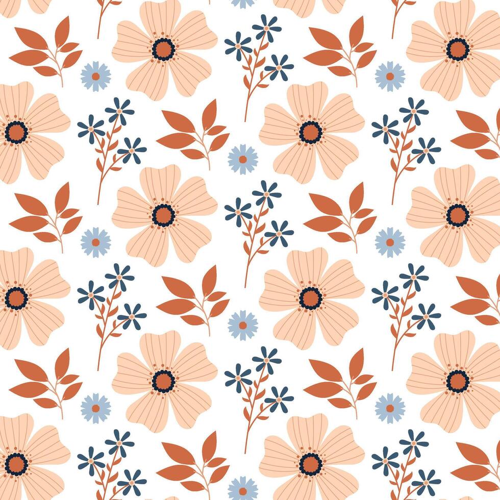 botanisch Muster. dekorativ Jahrgang Blumen und Zweige im eben Stil. Muster zum Textil, Verpackung Papier, Hintergrund. vektor
