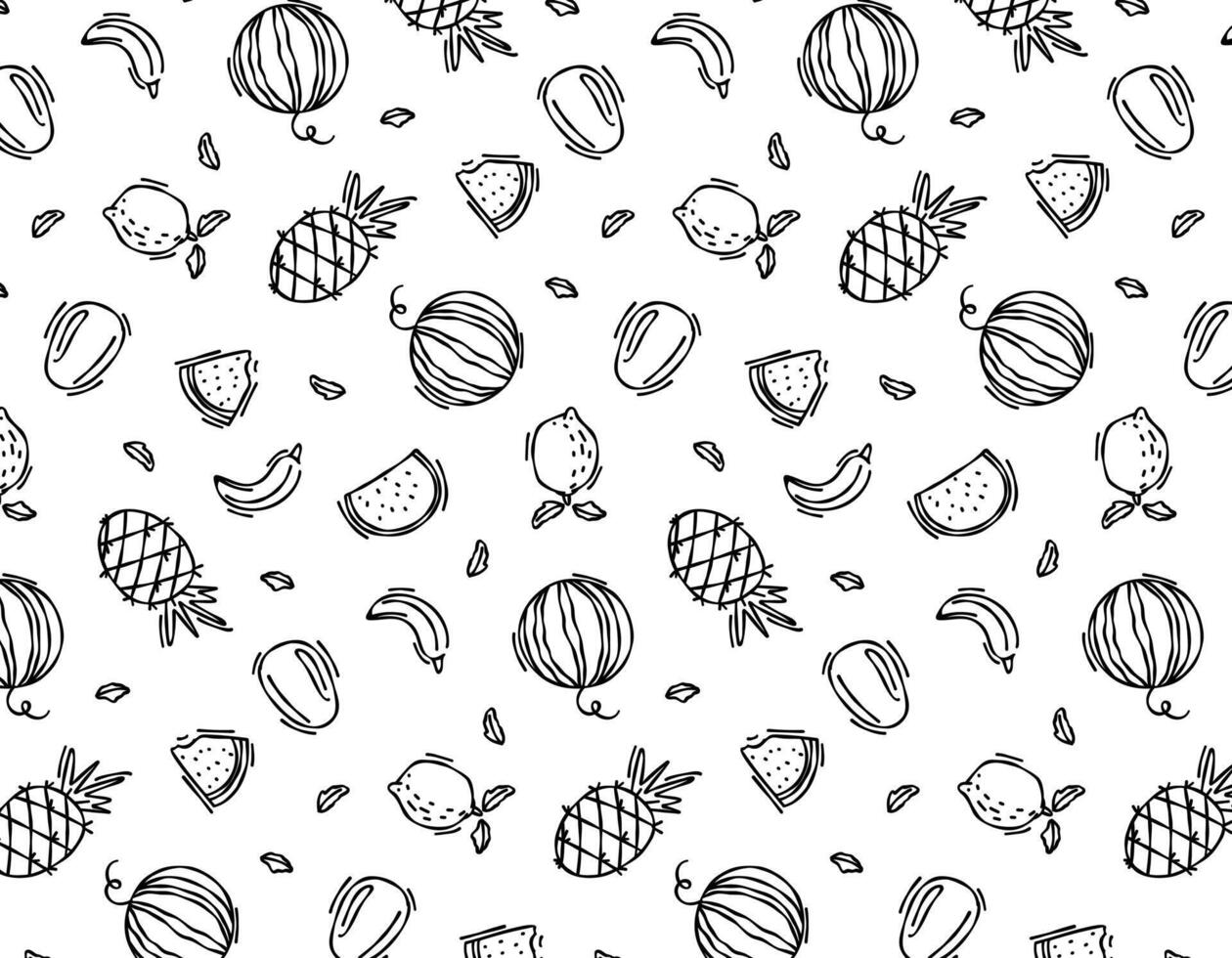 nahtlos Muster von exotisch Früchte auf ein Weiß Hintergrund. Gekritzel Früchte Satz. zum Papier, Textilien, Geschenk Verpackung, Innere Dekoration, Menüs. Karikatur Design vektor