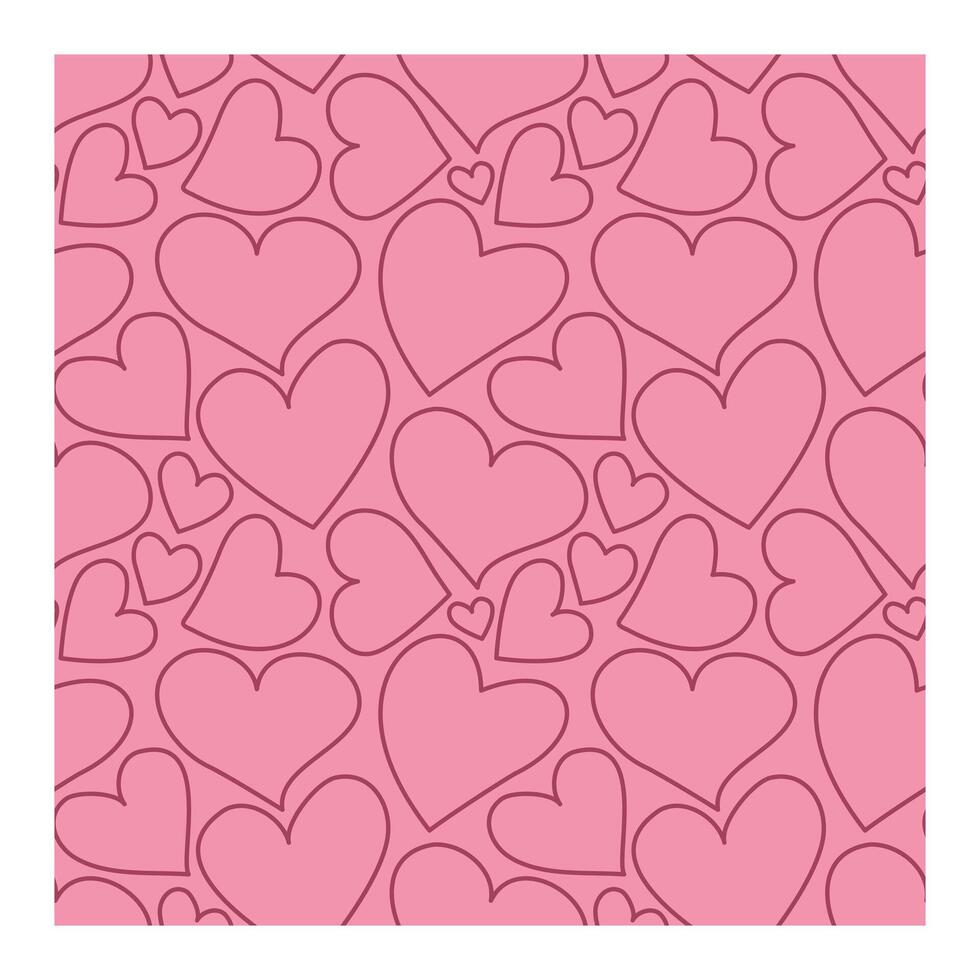mönster av kontur hjärtan på en rosa bakgrund med en vit ram. kärlek symbol. vykort för hjärtans dag. dekoration och tapet. översikt bild. illustration. vektor