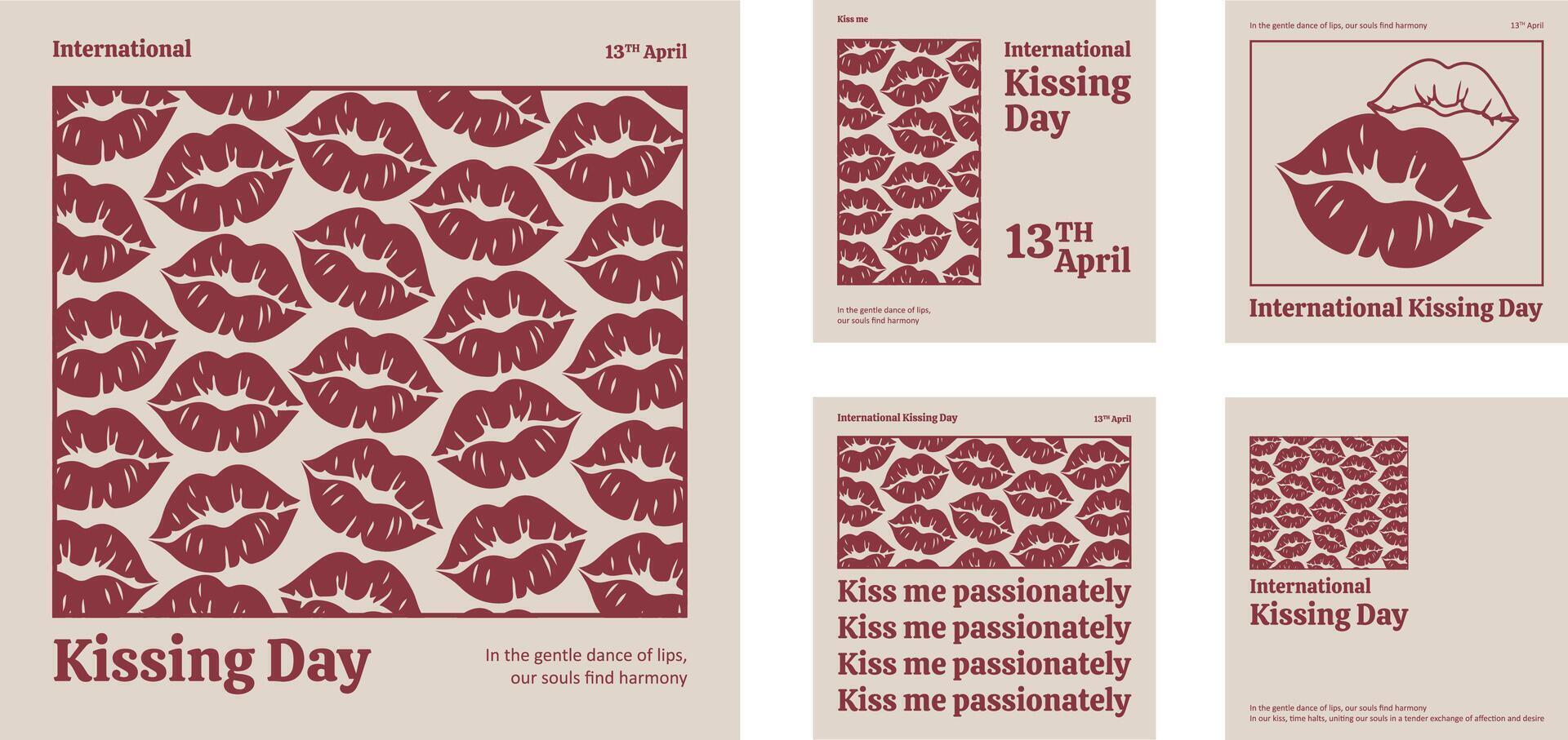 platt internationell kissing dag social media inlägg samling vektor