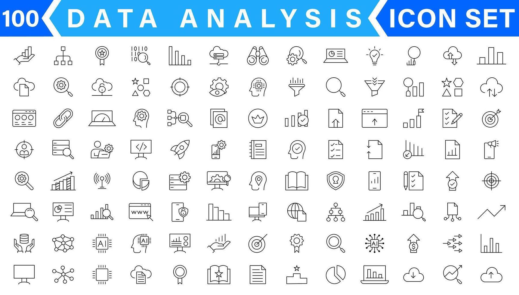 Daten Analyse Linie Symbole Satz. Analytik, Server, Bergbau, Daten Filter, Verkehr, ai, Gastgeber, Überwachung. Statistiken und Analytik Gliederung Symbole Sammlung vektor