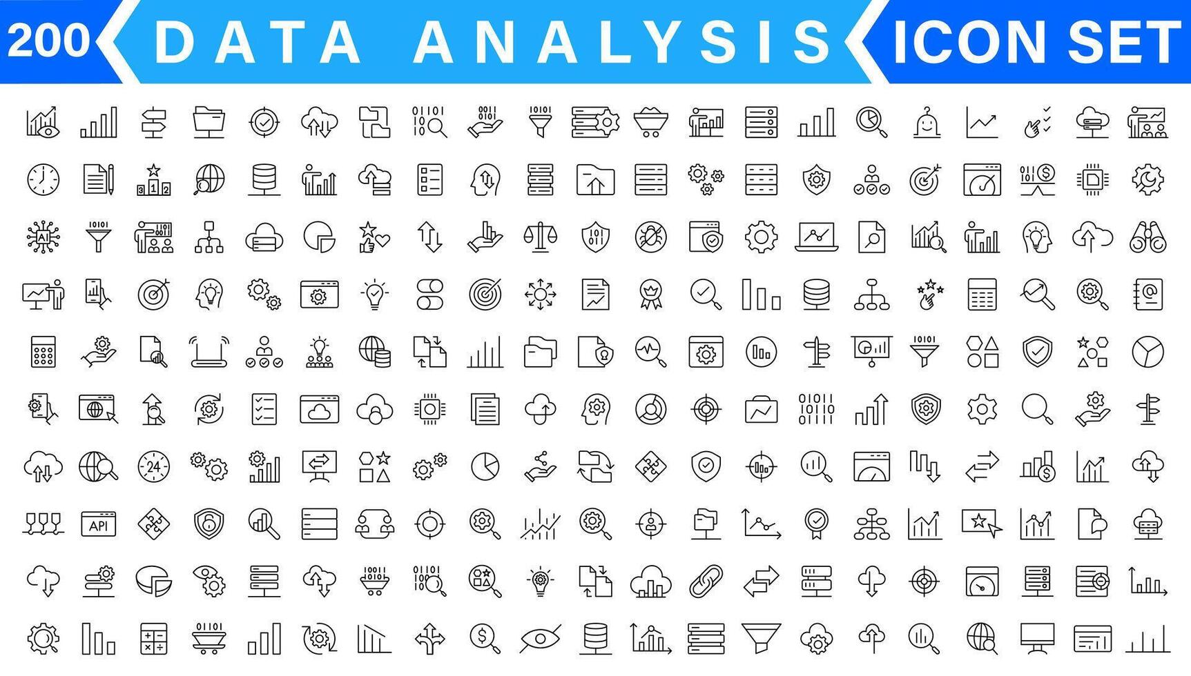 data analys tunn linje ikon uppsättning. data bearbetning översikt piktogram för hemsida och mobil app gui. digital analys enkel ui, ux ikoner vektor