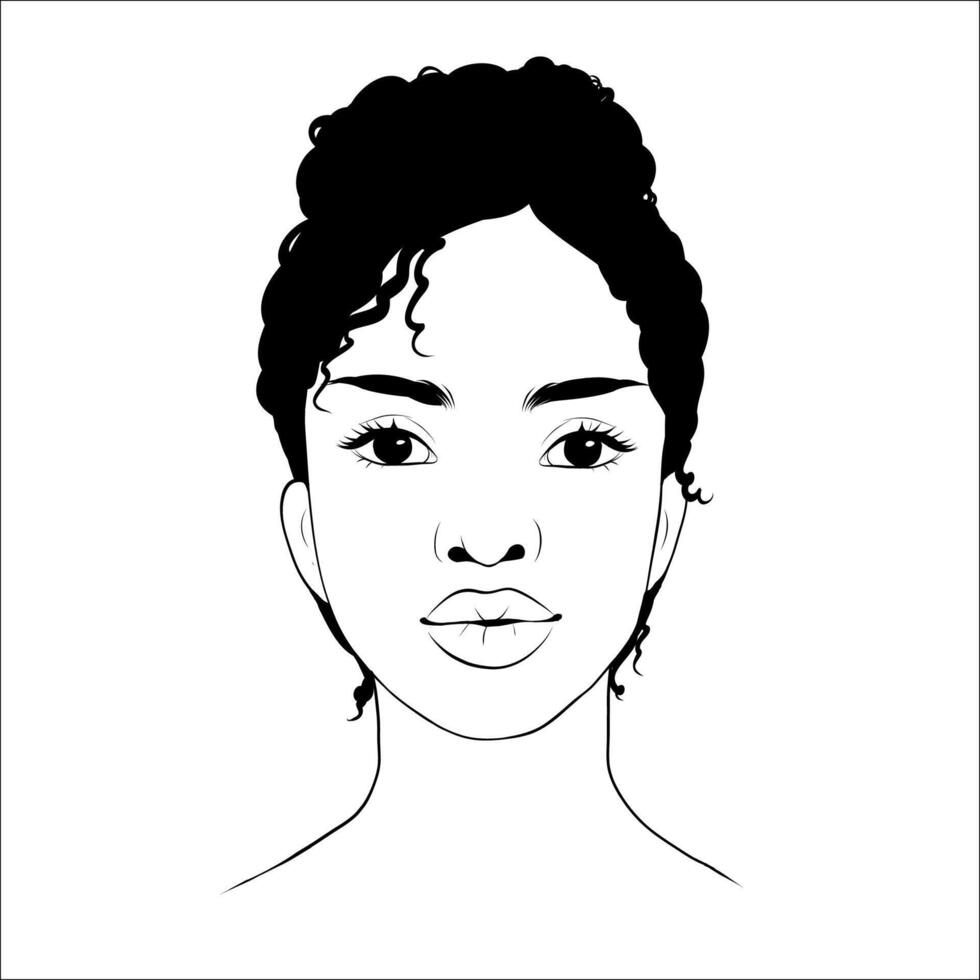 Porträt von schön afrikanisch amerikanisch Frau im schwarz und Weiß. sanft Silhouette, Mode Illustration vektor