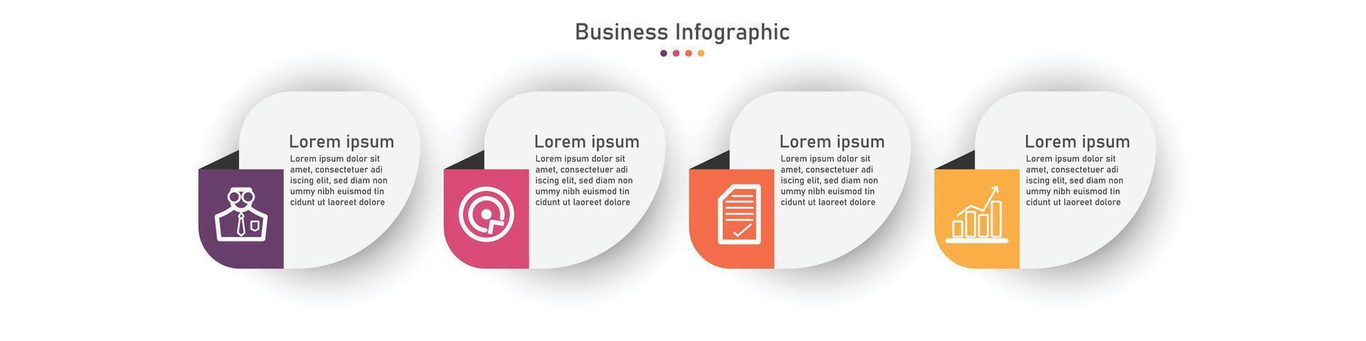 Infografik Vorlage zum Geschäft Information Präsentation. Platz und Symbol Elemente. modern Arbeitsablauf Diagramme. Bericht planen 4 Themen vektor