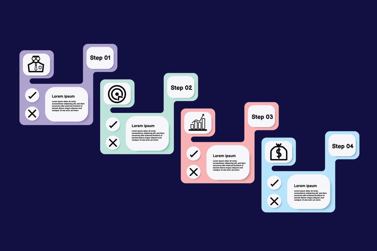 Infografik Vorlage zum Geschäft Information Präsentation. Platz und Symbol Elemente. modern Arbeitsablauf Diagramme. Bericht planen 4 Themen vektor