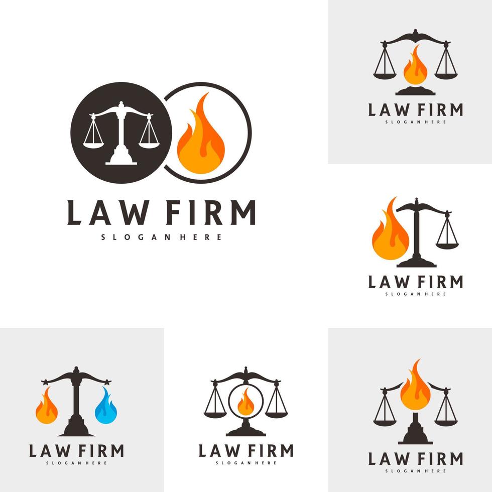 uppsättning av brand rättvisa logotyp vektor mall, kreativa advokatbyrå logotyp designkoncept