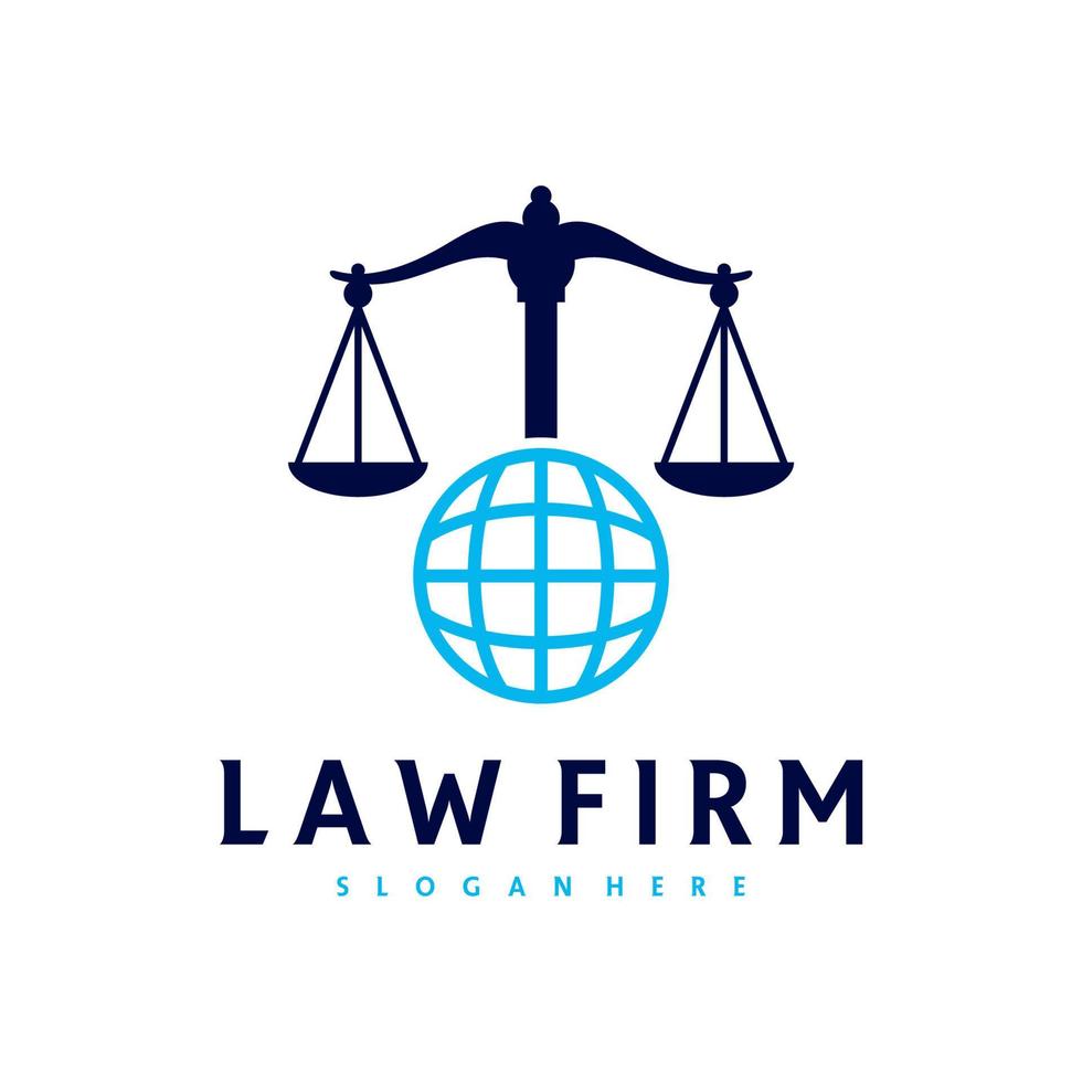 Logo-Vektorvorlage für Weltgerechtigkeit, kreative Logo-Designkonzepte für Anwaltskanzleien vektor