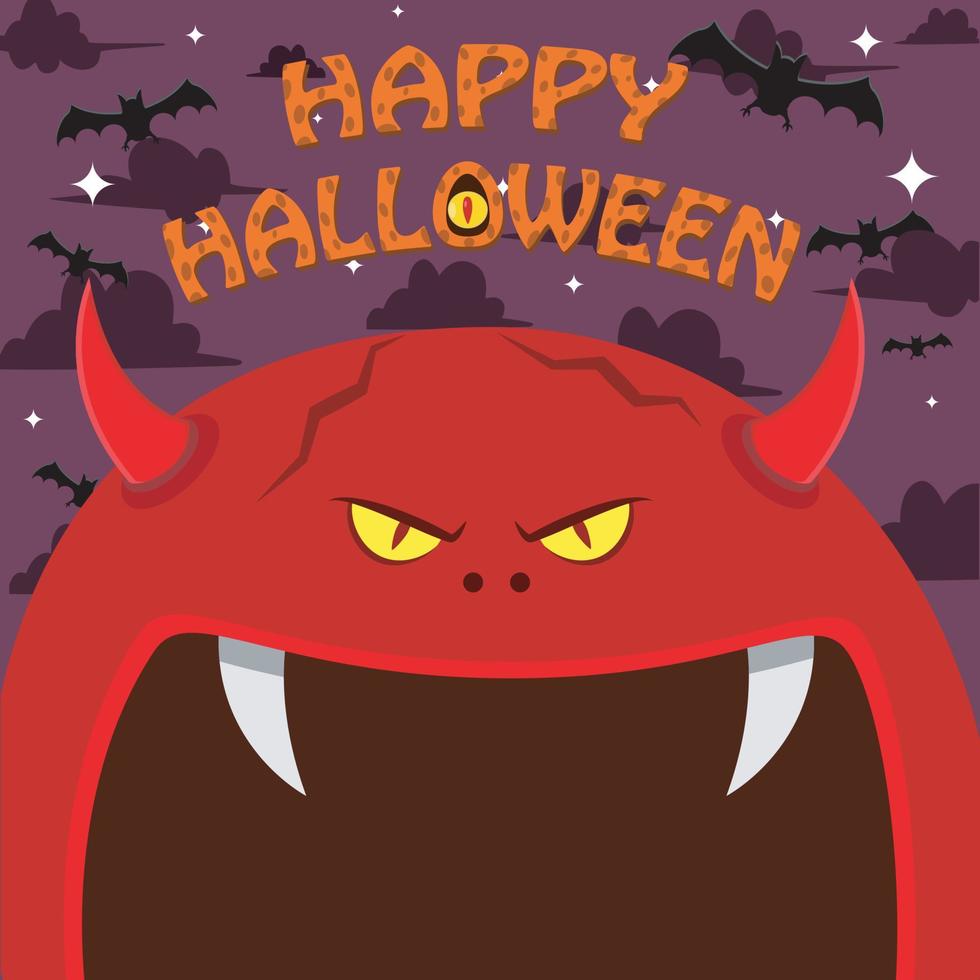 halloween karaktär design. med djävulskaraktär. stort ansikte och öppen mun. på gravfält vektor