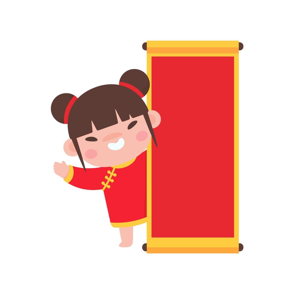 kinesiska barn bär röda folkdräkter för att fira kinesiskt nyår. vektor