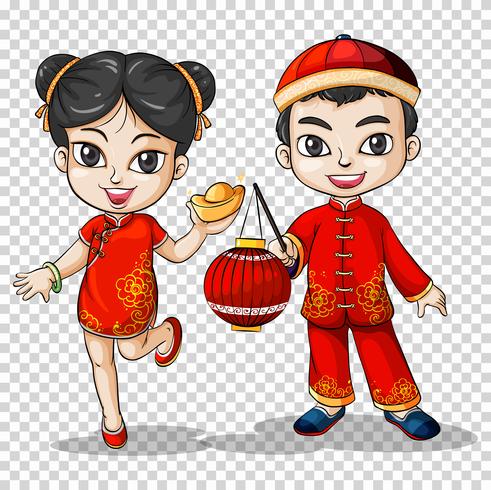 Chinesischer Junge und Mädchen im traditionellen Kostüm vektor