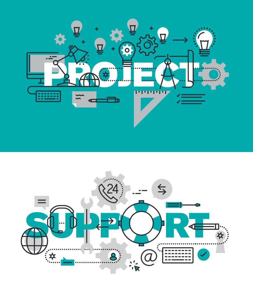 uppsättning moderna vektorillustration begrepp ord projekt och stöd vektor