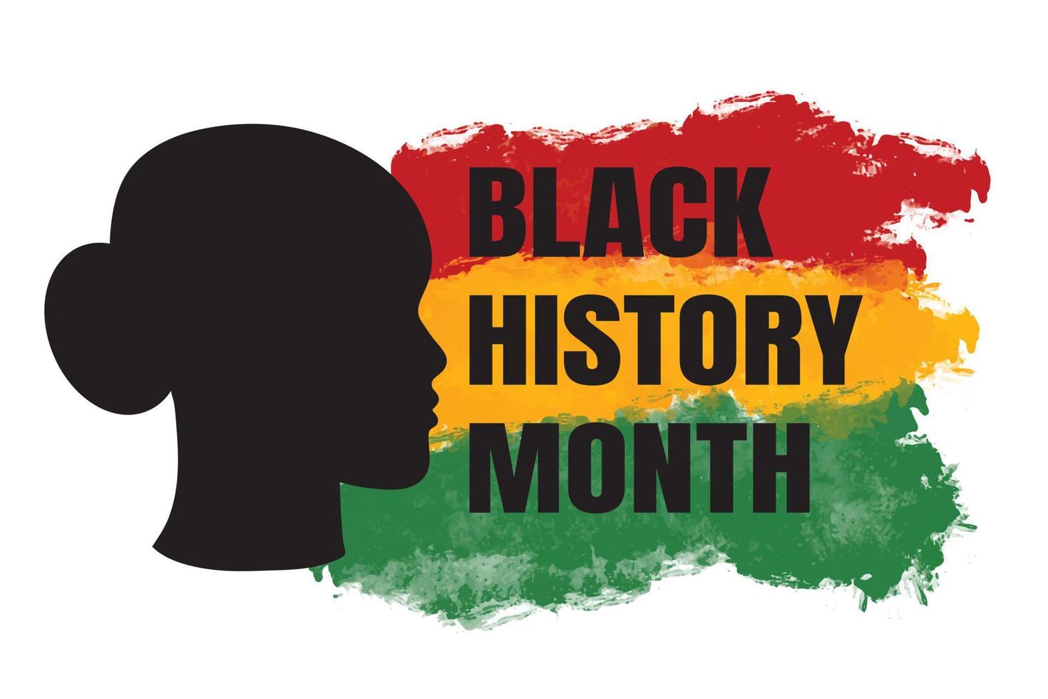 svart historia månad banner med kvinna svart siluett och afrikansk amerikansk grunge texturerad flagga. vektor design för usa etniskt arv högtidsfirande. inbjudan, flygblad design