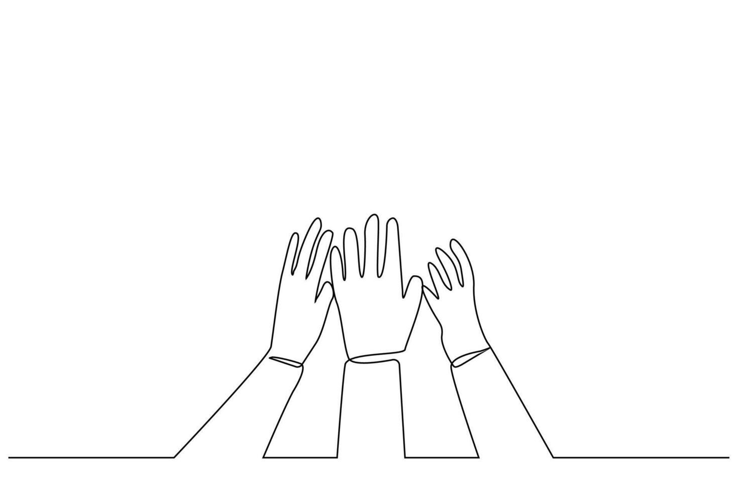 människor Stöd händer i de luft enhet ha kvar samhörighet ett linje konst design vektor