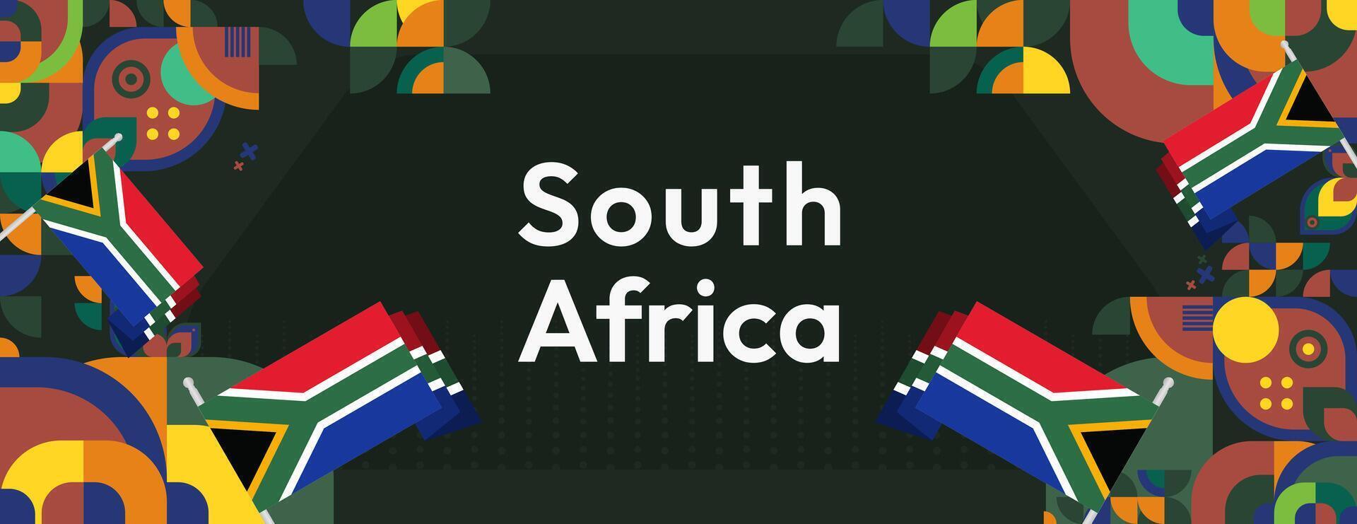 Süd Afrika National Unabhängigkeit Tag breit Banner. modern geometrisch abstrakt Hintergrund im bunt Stil zum Süd Afrika Tag. Süd afrikanisch Unabhängigkeit Gruß Karte Startseite mit Land Flagge. vektor