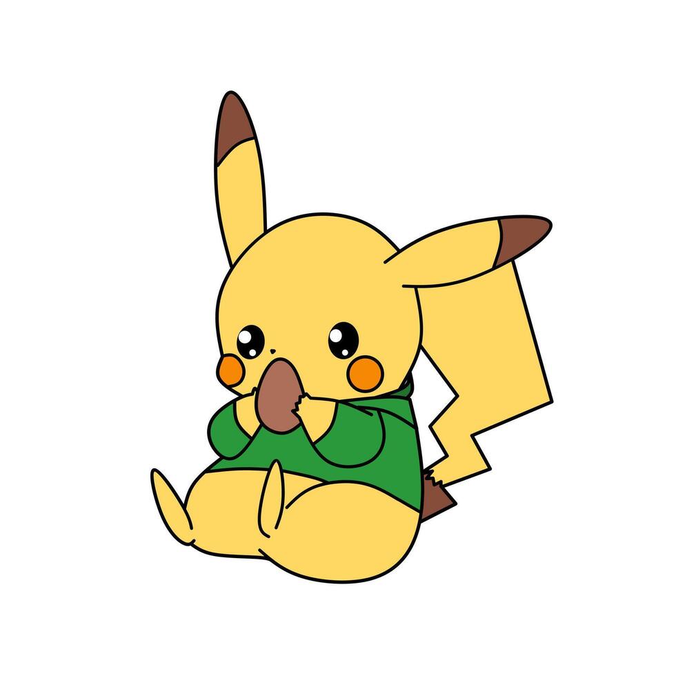 pokemon karaktär pikachu bär grön skjorta vektor