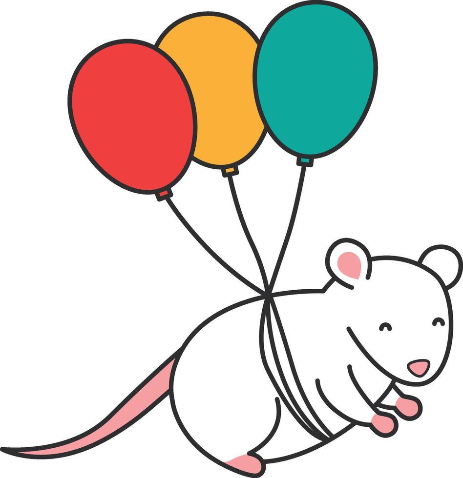 söt tecknad serie mus med ballonger vektor