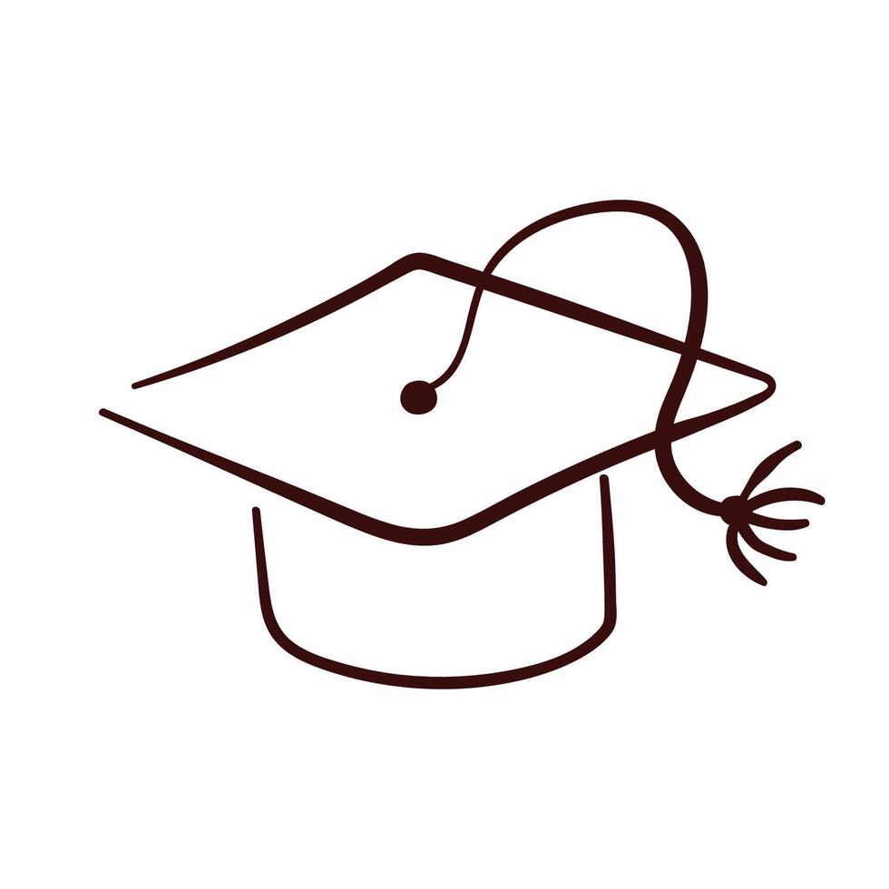 Abschluss Hut Symbol im Linie Kunst Stil. Gliederung Hochschule, lernen, Universität unterzeichnen. Illustration isoliert auf ein Weiß Hintergrund. vektor