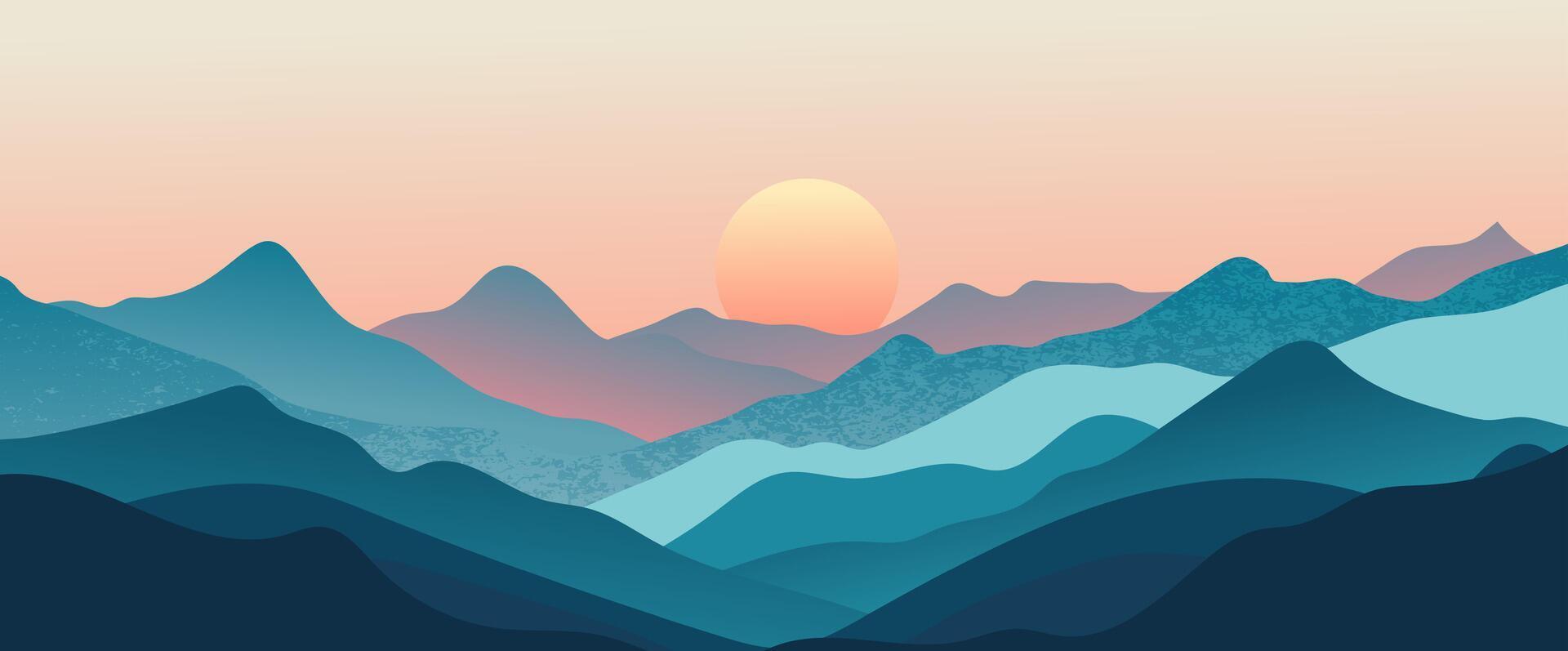 abstrakt Berg Landschaft Hintergrund, Natur Mauer Dekor, Kunst drucken, minimalistisch Panorama hügel, Abenteuer und Reise Aussicht Design Illustration vektor