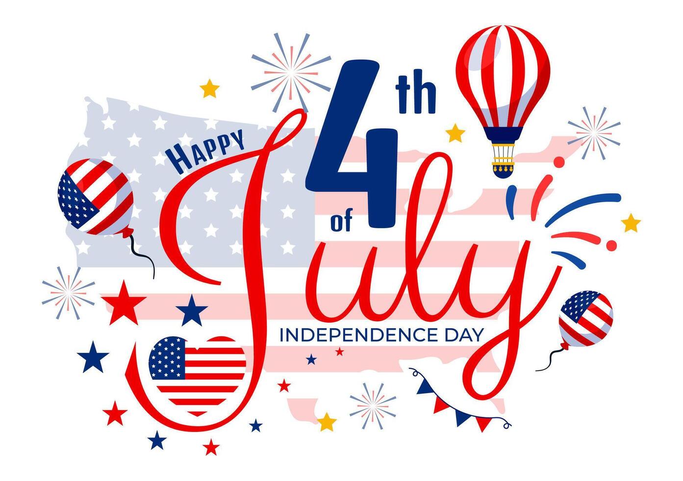 4 .. von Juli glücklich Unabhängigkeit Tag USA Illustration mit amerikanisch Flagge und Luftballons im eben National Urlaub Karikatur Hintergrund Design vektor