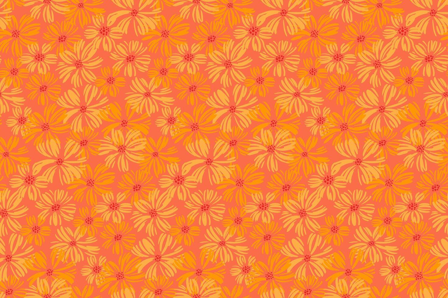 orange monoton ditsy blommor sömlös mönster. abstrakt konstnärlig former blommig borsta utskrift. sommar blommar äng bakgrund. hand dragen illustration. vektor