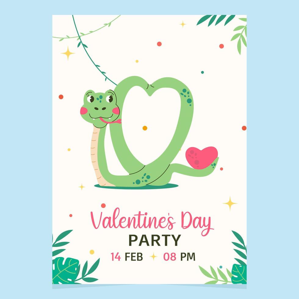 Charakter Schlange mit Herz Valentinstag Tag Einladung Vorlage vektor