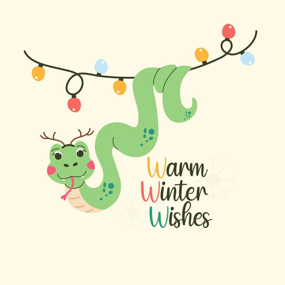Schlange Charakter Weihnachten Poster ist Beschriftung warm Winter wünscht sich vektor