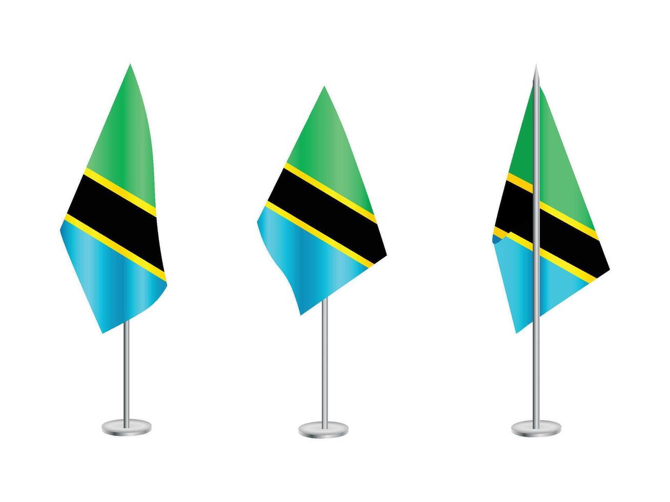 flagga av tanzania med silver- stolpe.set av tanzanias nationell flagga vektor