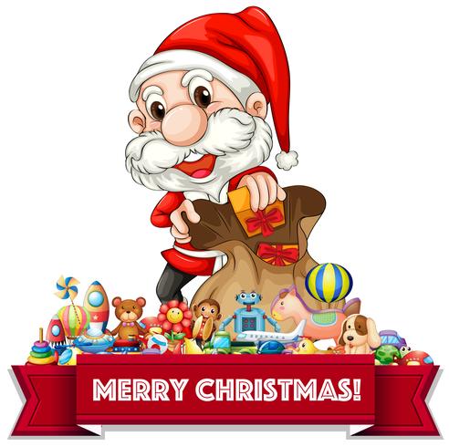 Weihnachtsthema mit Weihnachtsmann und vielen Spielsachen vektor