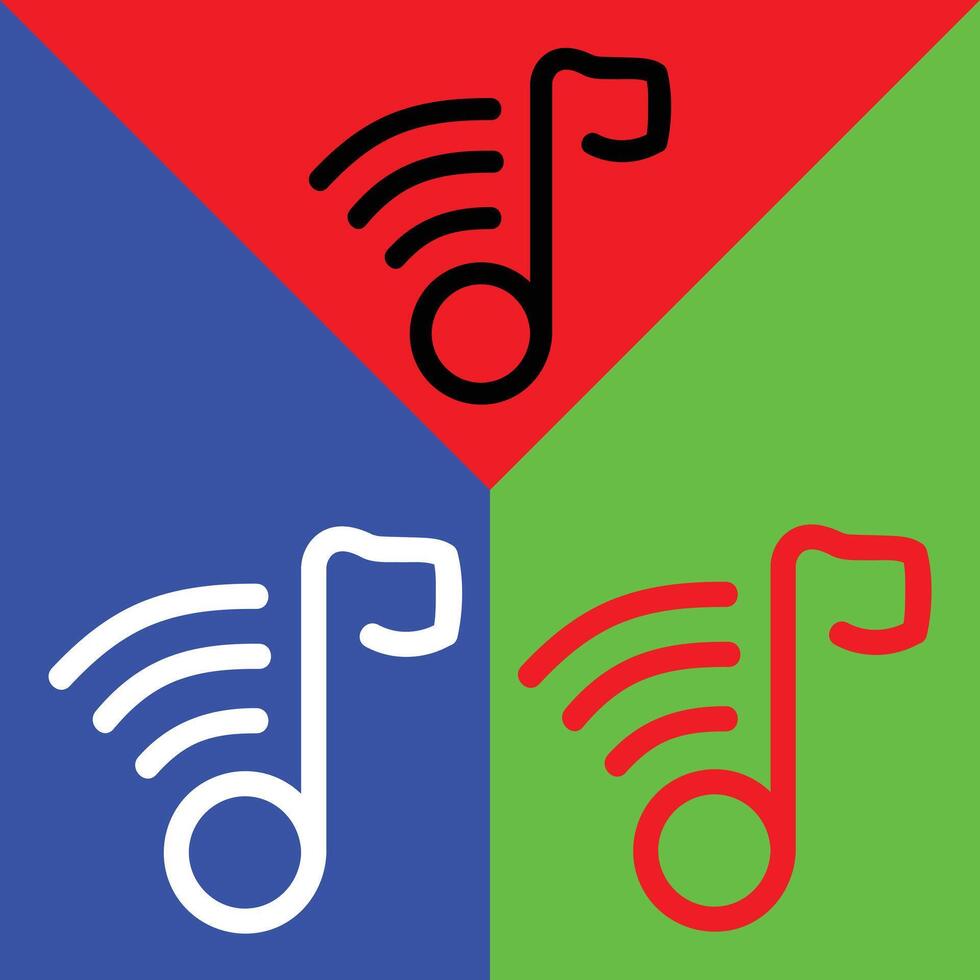 musik ikon, översikt stil, isolerat på röd, grön och blå bakgrund. vektor