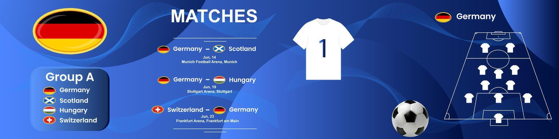 Information Banner von das Deutsche National Fußball Mannschaft mit Spiel Zeitplan. nahtlos Karussell zum instagram. vektor