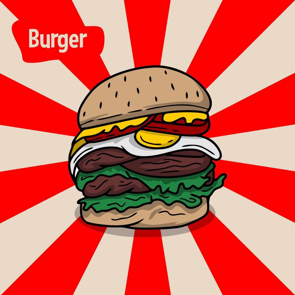 burger hand dragen illustration, mat illustration vektor