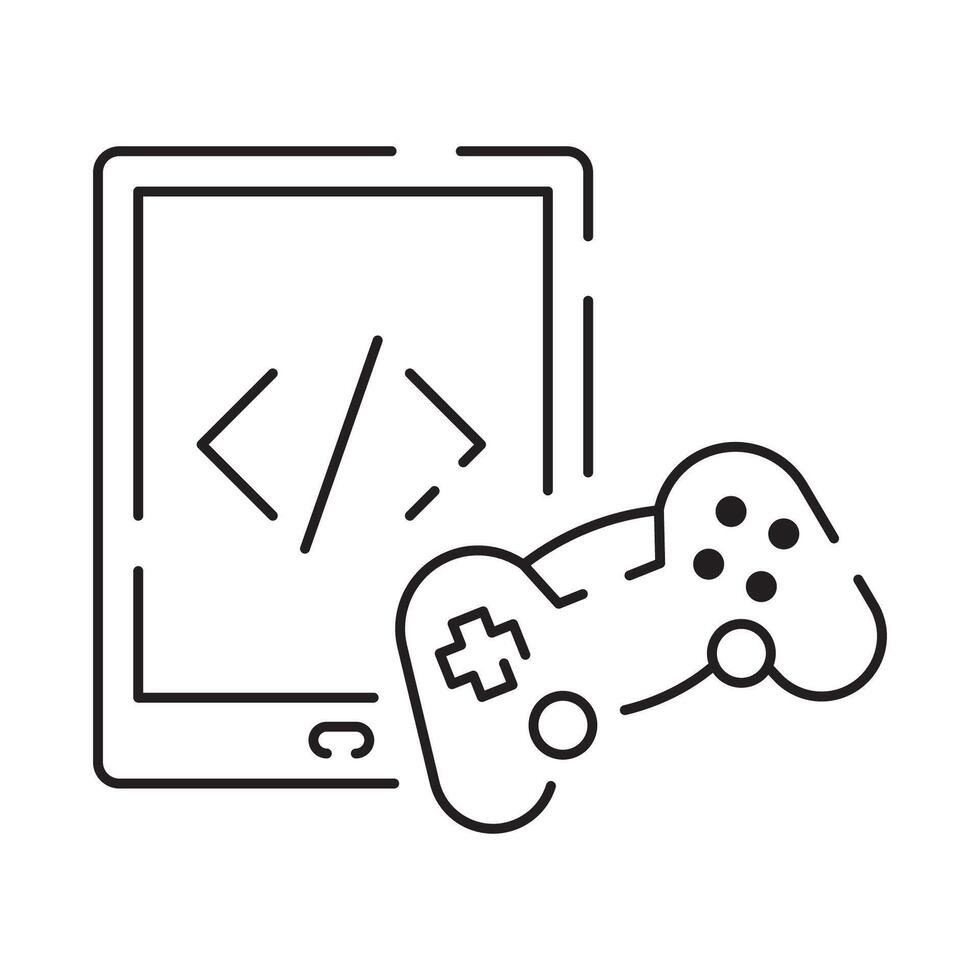 Spiele Linie Symbol. Spiel Genres und Attribute. Regler, Joystick und Computer. Spiel Konsole. vektor