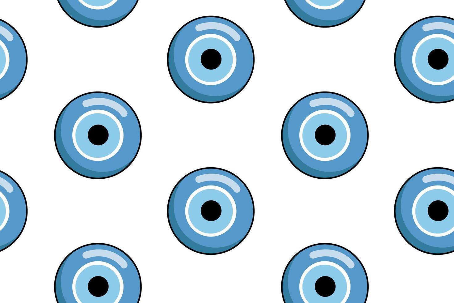 sömlös mönster med turkiska traditionell ondska öga amulett i de form av en blå öga tillverkad av glas. öga av fatima illustration. tecknad serie stil. vektor