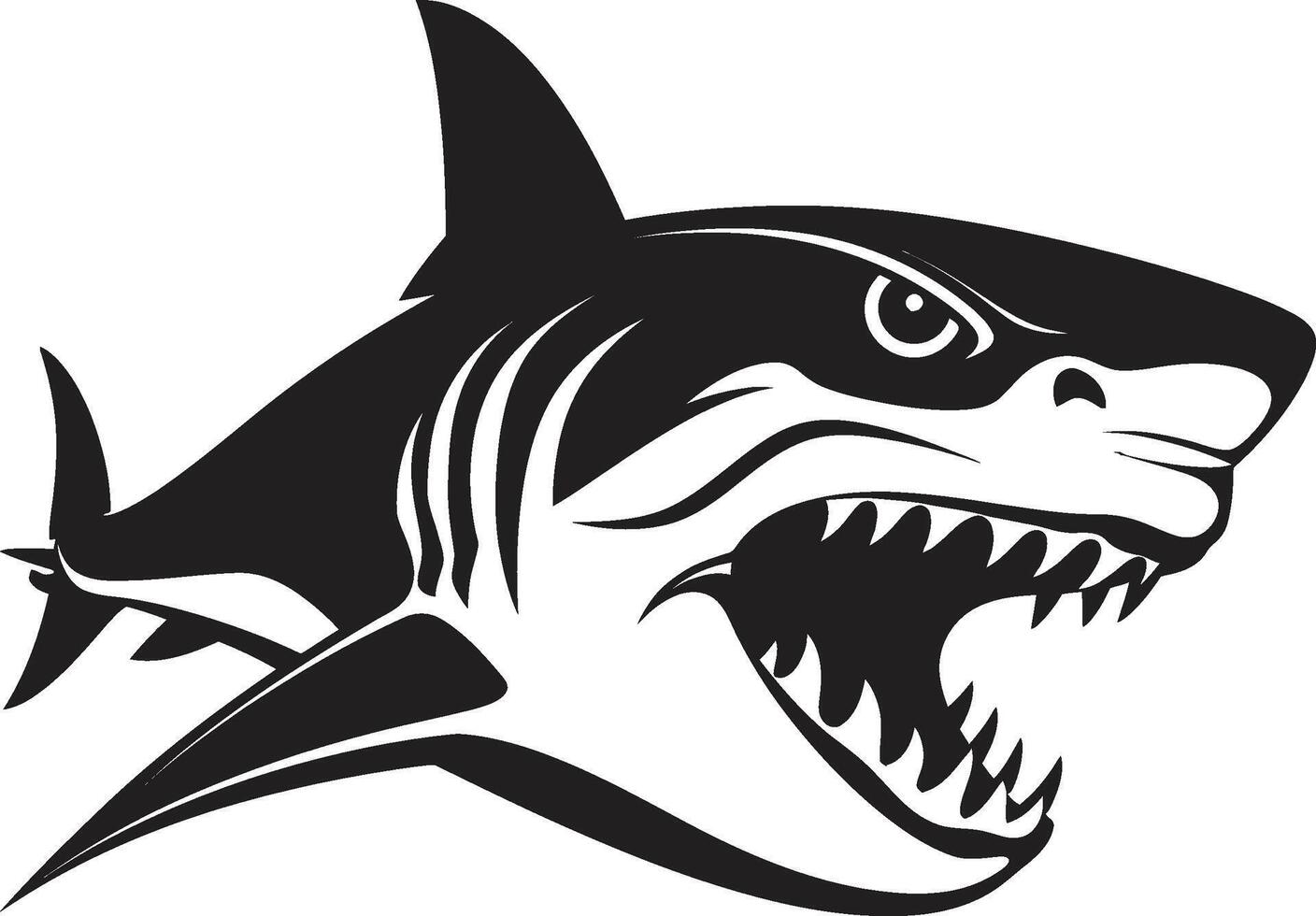 oceanisk vaksamhet svart för haj emblem tyst jägare elegant svart haj i vektor
