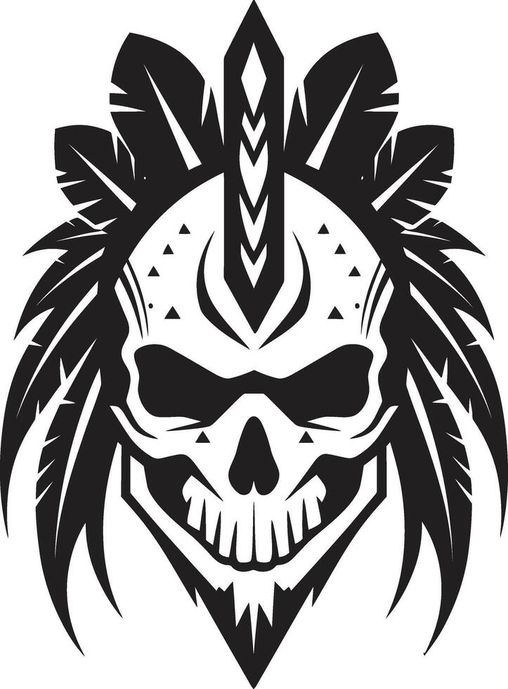 rituell symbol svart ic för stam- skalle mask linjekonst gåtfull närvaro elegant stam- skalle linjekonst i svart vektor