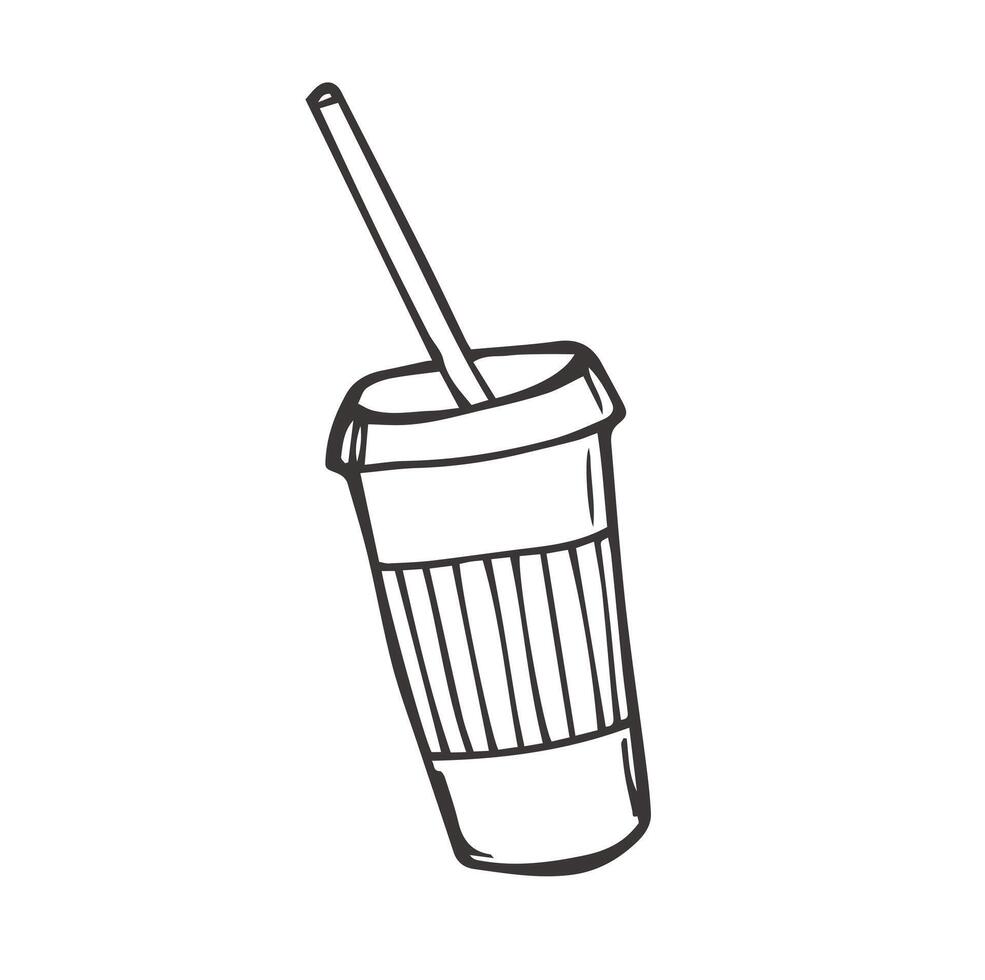 Plastik Tasse von Schokolade Kaffee Hand gezeichnet Gliederung Gekritzel Symbol. wegbringen Kaffee skizzieren Illustration zum drucken, Netz, Handy, Mobiltelefon und Infografiken isoliert vektor