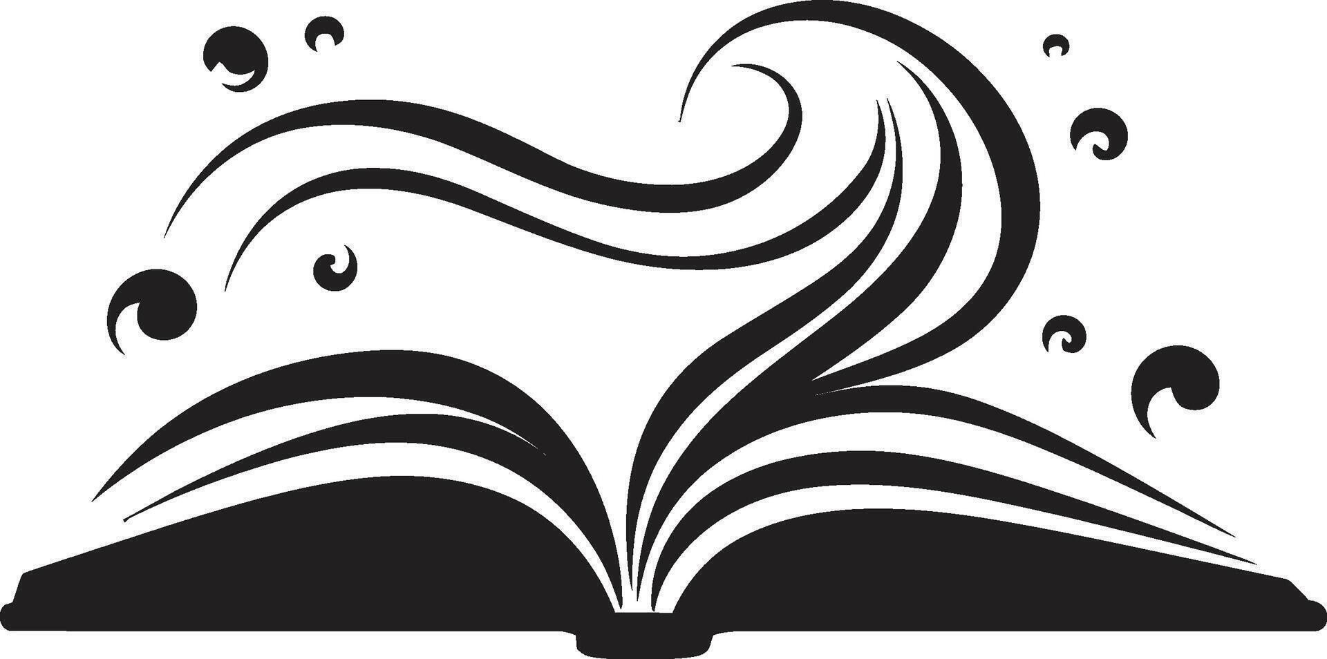 Enthüllung Weisheit glatt schwarz Logo Design mit öffnen Buch Symbol Seiten entfesselt stilvoll noir Emblem Illustration zum literarisch Identität vektor