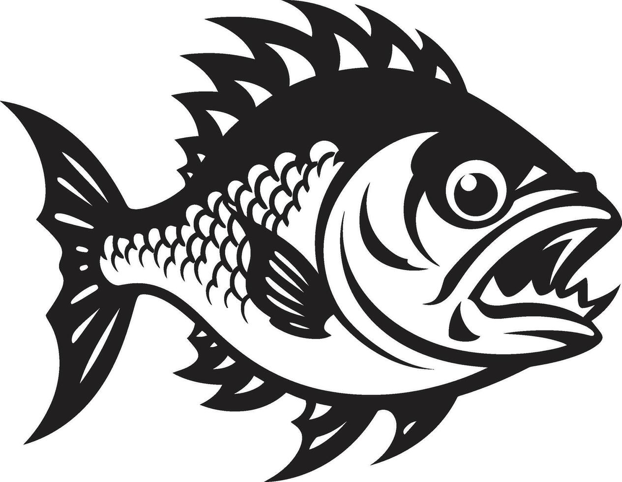 våldsam vatten fä emblem minimalistisk logotyp i noir svart käftar av fara elegant svart logotyp design med elegant piranha vektor