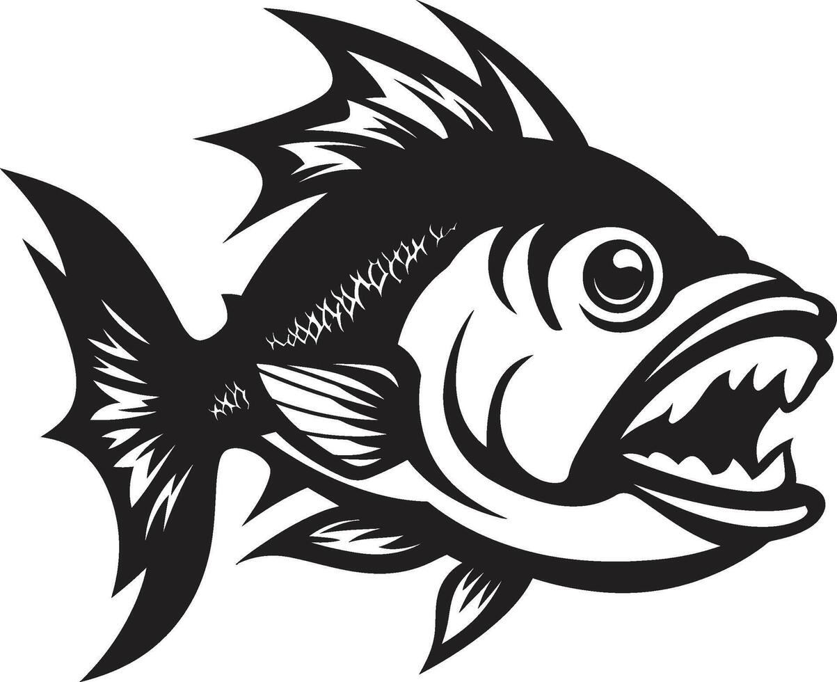 heftig Wasser Tier Emblem minimalistisch Logo im noir schwarz Kiefer von Achtung elegant schwarz Logo Design mit glatt Piranha vektor