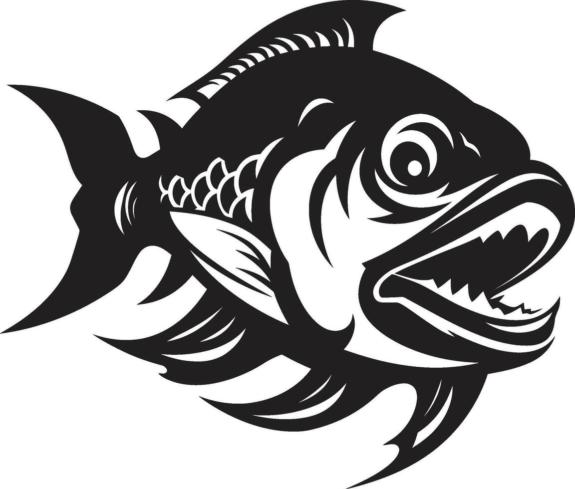 dunkel Wasser Wut stilvoll Logo mit wild Piranha Silhouette Kiefer von Chaos glatt schwarz Symbol Illustration zum ein auffällig Bild vektor