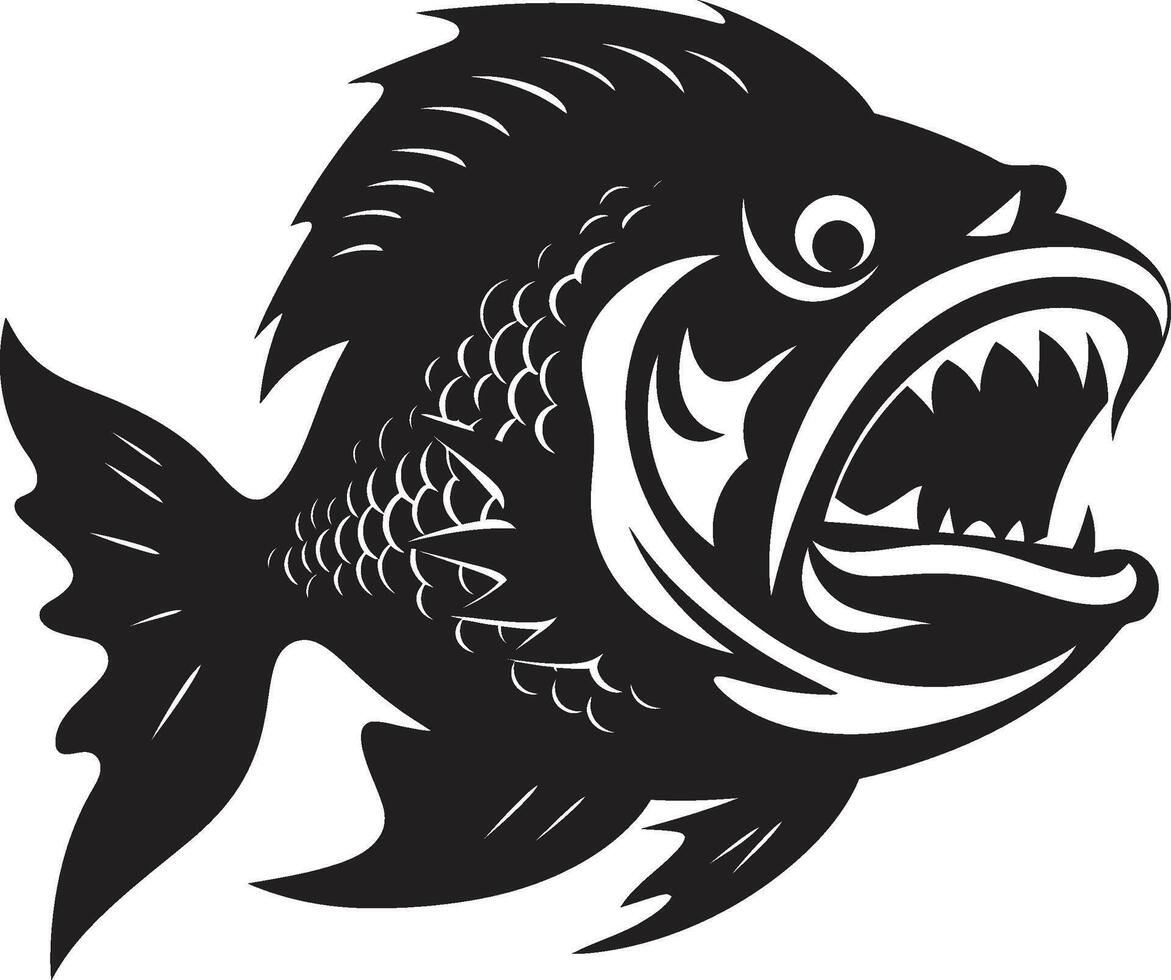 Wasser- Angriff entfesselt stilvoll schwarz Emblem mit Piranha Silhouette wild Flossen Symbol elegant Illustration zum modern branding vektor