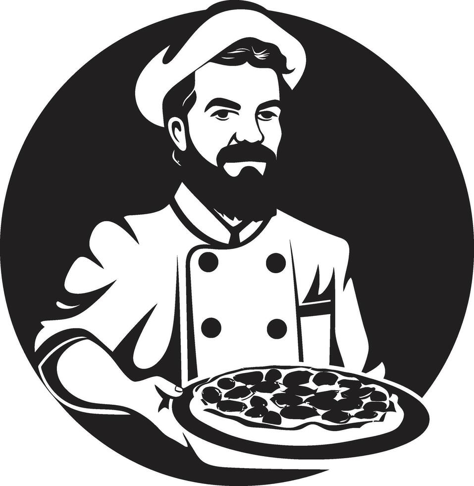 Pizza Freude Maestro glatt schwarz Logo zum ein fesselnd Pizzeria Bohnenkraut Scheibe Kunst elegant schwarz Logo zum ein Pizzeria Koch vektor