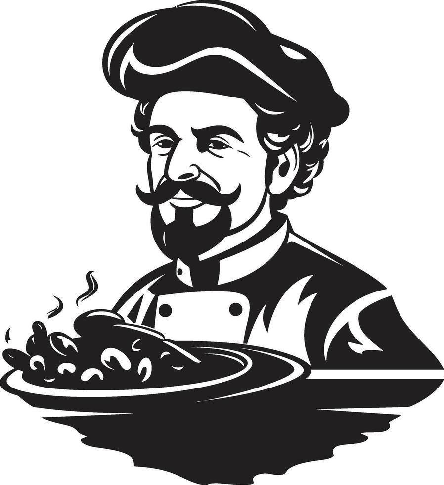 kulinariska herravälde invecklad svart emblem för en modern pizzeria se hantverkare pizzaiolo eleganta ikon med elegant pizza silhuett vektor