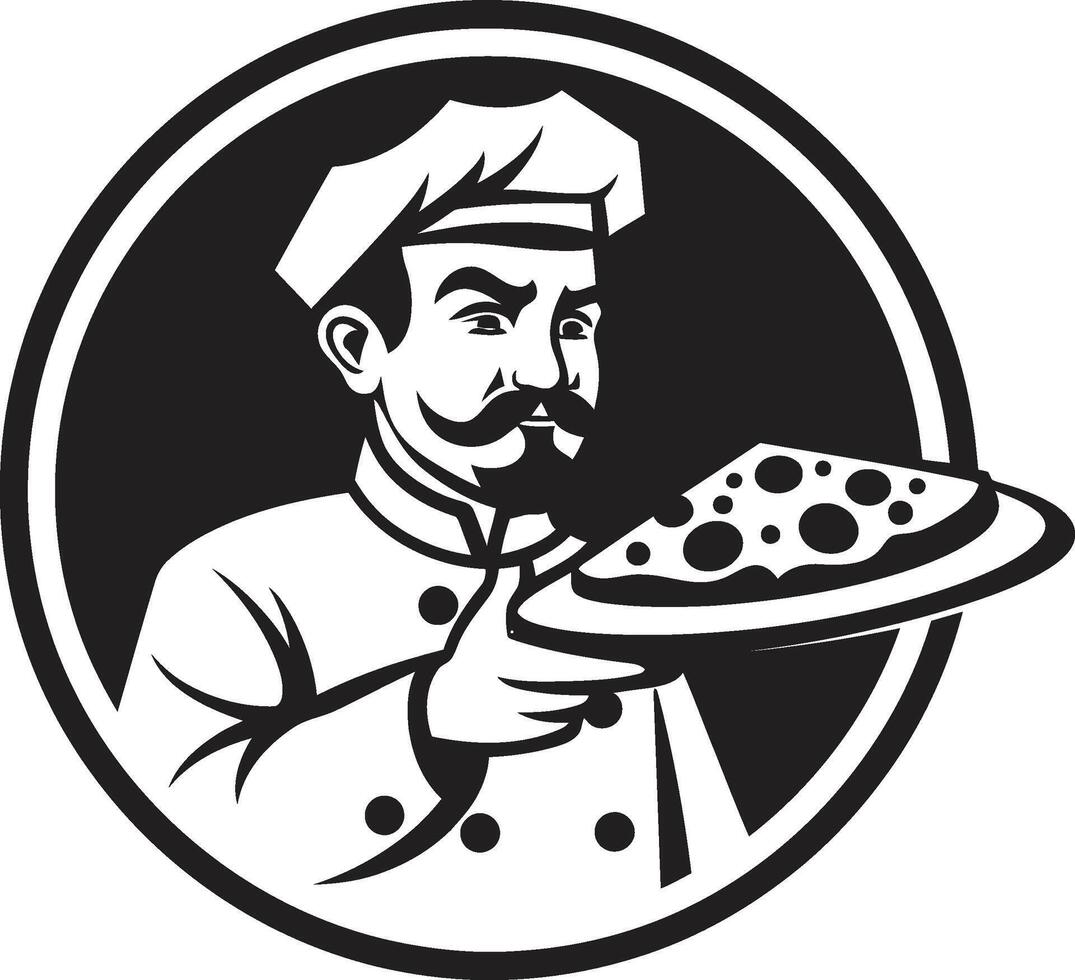 handwerklich Pizzaiolo stilvoll Symbol mit glatt Pizza Silhouette Bohnenkraut Scheibe entfesselt dunkel Symbol zum ein fesselnd Bild vektor