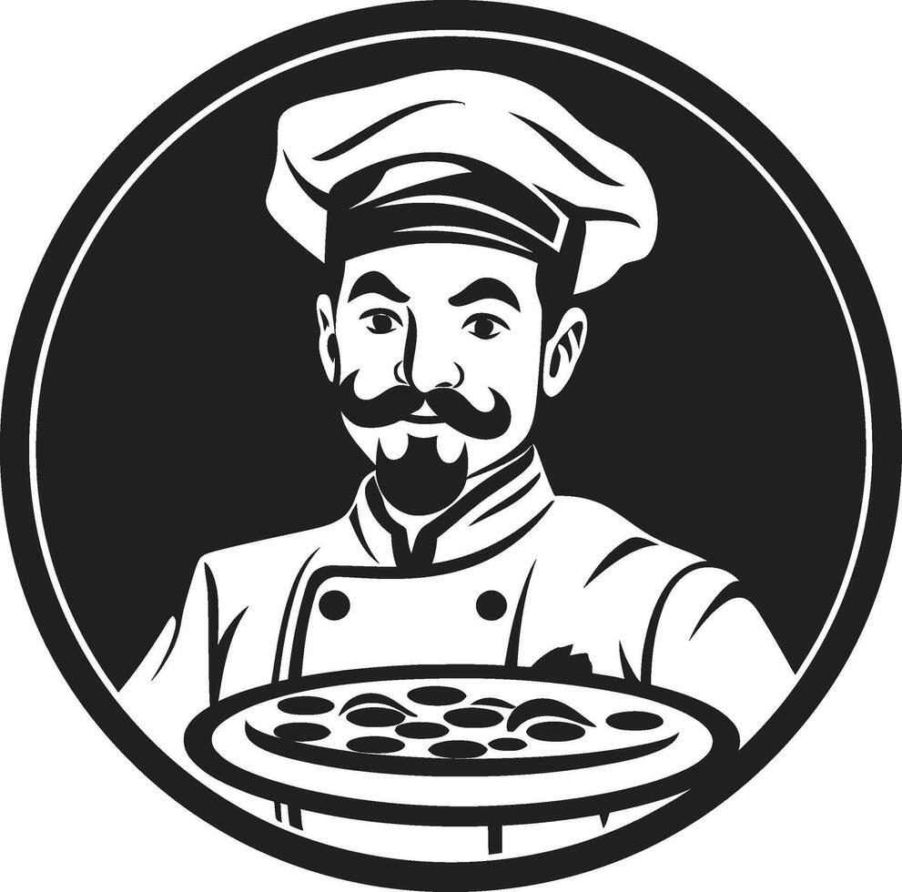 Peperoni Leidenschaft kompliziert Emblem mit noir Pizzaiolo berühren noir Pizza Kunst schick schwarz Symbol Illustration zum köstlich branding vektor
