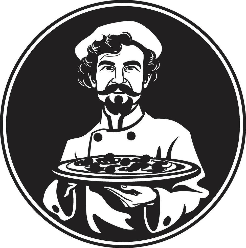 hantverkare skiva minimalistisk svart ikon design för en ljuvlig se gourmet paj ikon chic illustration med elegant pizza kock hatt vektor